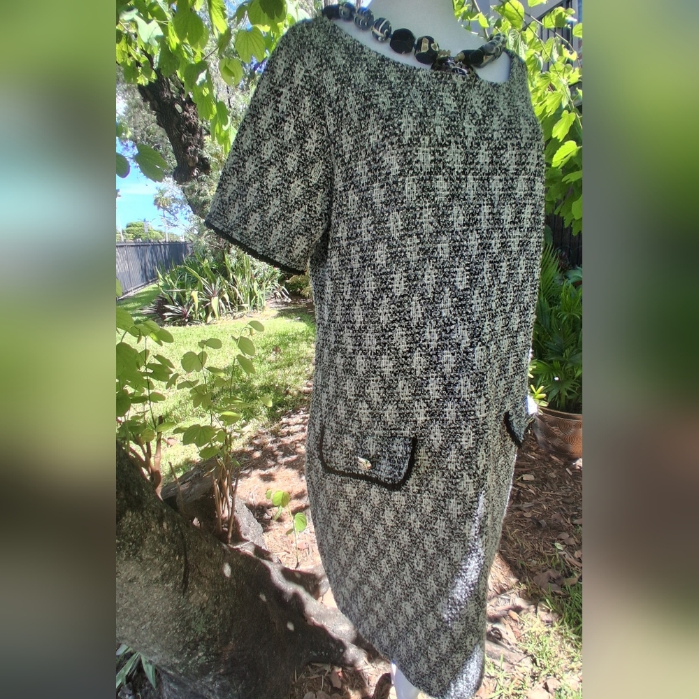 🔥Isaac Mizrahi Black White Tweed Midi Dress Size Large EUC & FREE GIFT - Picture 10 of 15